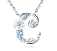 VIKI LYNN Collier Pendentif Lettre Initial C en Mon Collier Prénom Personnalisé en argent fin 925 et Oxyde de zircon Idée cadeau noël pour vos amis Vente seule