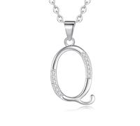 VIKI LYNN Collier Pendentif Lettre Initial en Mon Collier Prénom DIY Les Noms avec Les Lettres Idée Cadeau pour Vos Amis Argent Fin 925 et Oxyde de Zircon Serti Lettre Q