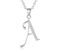 VIKI LYNN Collier Pendentif Lettre Initial en Mon Collier Prénom DIY Les Noms avec Les Lettres Idée Cadeau pour Vos Amis Argent Fin 925 et Oxyde de Zircon Serti Lettre A