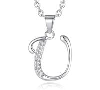 VIKI LYNN Collier Pendentif Lettre Initial en Mon Collier Prénom DIY Les Noms avec Les Lettres Idée Cadeau pour Vos Amis Argent Fin 925 et Oxyde de Zircon Serti Lettre U
