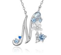 VIKI LYNN Collier Pendentif Lettre Initial M en Mon Collier Prénom Personnalisé en argent fin 925 et Oxyde de zircon Idée cadeau noël pour vos amis Vente seule