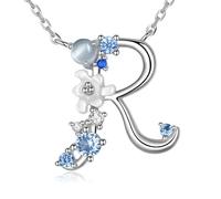 VIKI LYNN Collier Pendentif Lettre Initial R en Mon Collier Prénom Personnalisé en argent fin 925 et Oxyde de zircon Idée cadeau noël pour vos amis Vente seule