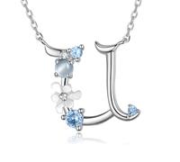 VIKI LYNN Collier Pendentif Lettre Initial U en Mon Collier Prénom Personnalisé en argent fin 925 et Oxyde de zircon Idée cadeau noël pour vos amis Vente seule