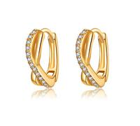 VIKI LYNN Femme Boucles d'oreilles Créoles en Argent Fin 925 avec Zircon Cubique, Diamètre 13mm (Convient aux petits lobe d'oreille), Couleur Or