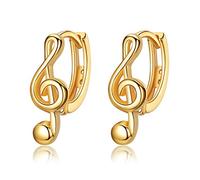 VIKI LYNN Femme Boucles d'oreilles Créoles Forme e Sol Note de Musique en Argent Fin 925 avec Zircon Cubique, Diamètre 16mm, Couleur Or