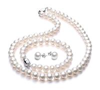 VIKI LYNN Parure Bijoux Femme de Perle Blanche de Culture - Ensemble Collier, Bracelet et Boucles d'Oreilles - Idée Cadeau d'Anniversaire Original/Cadeau Mariage