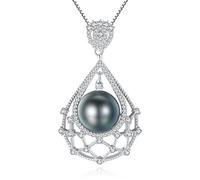 VIKI LYNN Perle de Tahiti Collier avec Pendentif Femme de Perle Noire de 10-11mm et Argent Fin 925 Les Plus Beaux Bijoux Fantaisies Cadeau Noel Femme