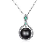 VIKI LYNN Perle de Tahiti Collier avec Pendentif Femme de Perle Noire de 10-11mm et Argent Fin 925 Les Plus Beaux Bijoux Fantaisies Cadeau Noel Femme ou Cadeau de Fête des Mères