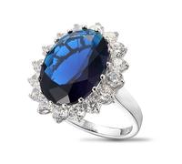 VIKI LYNN Royal Bague de Fiançailles Diana Princesse Kate Middleton Magnifique Elégant Alliance Mariage Anniversaire Femme en Argent Sterling 925 et 10.2CT Saphir Bleu Synthétique Taille 54