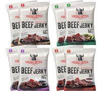 Viking Bites Beef Jerky Mixed box 400 g (8 x 50g) - 2x Original, 2x Jalapeno, 2x Barbecue, 2x Teriyaki - Bœuf séché - En-cas à base de viande riche en protéines
