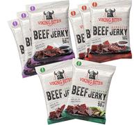Viking Bites Beef Jerky Mixed box 400 g (8 x 50g) - 3x Barbecue, 3x Teriyaki, 2x Jalapeno - Bœuf séché - En-cas à base de viande riche en protéines