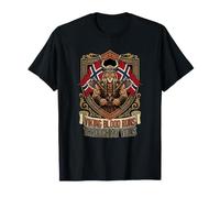Viking Blood Runs Through My Veins Drapeau Norvège Guerrier Lynx T-Shirt