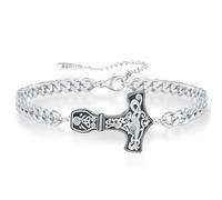 Viking Bracelets pour hommes, Norse Thor Marteau Lien Bracelet manchette avec Mjolnir Rune en acier inoxydable Nordic Vintage Pagan amulette bijoux (Bracelet Mjolnir-S)