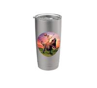 Viking Cat Riding Dinosaur Cat Humor Cats Lover Gobelet isotherme en acier inoxydable double paroi