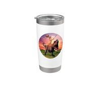 Viking Cat Riding Dinosaur Cat Humor Cats Lover Gobelet isotherme en acier inoxydable double paroi