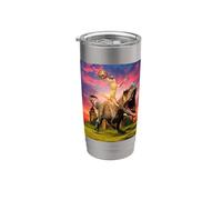 Viking Cat Riding Dinosaur Cat Humor Cats Lover Gobelet isotherme en acier inoxydable double paroi
