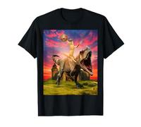 Viking Cat Riding Dinosaur Cat Humor Cats Lover T-Shirt Graphique avec Valeur