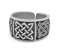 Viking Celtic Knot Ring - Bague D'ouverture de Noeud de Sorcière en Acier Inoxydable Pour Hommes Nordiques - Fait À la Main Punk Metal Vintage Irish Knot Finger Ring Slavic Amulet Jewlery(Silver_10)