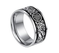 Viking Celtic Triskele Triple Spirale Bague Pour Hommes Femmes - Bague Acier Inoxydable Noeud Triquetra Celtique Nordique - Fait À la Main Mode Hip Hop Déclaration Mariage Bande Bijoux(Silver,11)