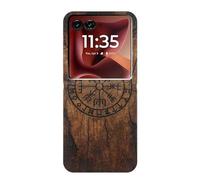 Viking Compass Wood Etui Flip Housse Cuir pour Motorola Razr 60 Ultra, Razr Ultra 2025