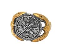 Viking Corbeau Helm Of Awe Anneau -Nordic Acier Inoxydable Odin Corbeau Amulette Pirate Anneau - Hommes Vintage Double Couleur Huginn Et Muninn Anneau Charme Bijoux Cadeau D'anniversaire