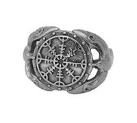 Viking Corbeau Helm Of Awe Anneau -Nordic Acier Inoxydable Odin Corbeau Amulette Pirate Anneau - Hommes Vintage Double Couleur Huginn Et Muninn Anneau Charme Bijoux Cadeau D'anniversaire