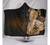 Viking Couverture avec Capuche l'hiver Duveteuse Doux Chaud Plaid à Capuchon Blanket 3D Noeud celtique Runes Odin Corbeau Totem Sherpa Couverture canapé En Peluche Pour Adulte Enfant 130x150 cm