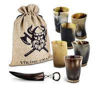 VIKING CRAFT Lot de 6 Gobelets en Corne à Boire - 80 ml + Décapsuleur - Décoration et Cadeau Viking pour Hommes et Femmes, Article de Fan