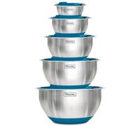 Viking Culinary Lot de 10 bols mélangeurs en acier inoxydable avec base en silicone antidérapante et couvercles hermétiques Passe au lave-vaisselle Bleu sarcelle