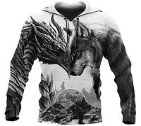 Viking Dragon et Fenrir Wolf Tattoo Homme Homme Homme 3D Imprimé Nordic Mythologie Lâche Sweat-Shirt Occasionnel Chute Fashion Pullover Couple surdimensionné(Hoodie,M)