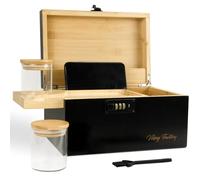 Viking Factory Grande boîte en bambou avec serrure à combinaison, boîte anti-odeurs de qualité supérieure avec plateau/compartiments amovibles, boîtes de rangement décoratives en bois avec pots et