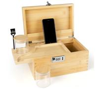 Viking Factory Grande boîte en bambou avec serrure à combinaison, boîte anti-odeurs de qualité supérieure avec plateau/compartiments amovibles, boîtes de rangement décoratives en bois avec pots et