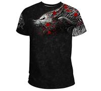 Viking Fenrir Loup À Capuche, Unisexe Impression 3D Rune Tatouage Réaliste Pull Sweat, Hommes Lâche Décontracté Harajuku Vêtement de Rue Veste,Short Sleeves,M