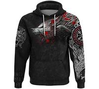 Viking Fenrir Loup À Capuche, Unisexe Impression 3D Rune Tatouage Réaliste Pull Sweat, Hommes Lâche Décontracté Harajuku Vêtement de Rue Veste,Hoodies,L