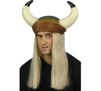 Viking Helemet Avec Cornes + Cheveux Hommes Scandinave God Chapeau Robe