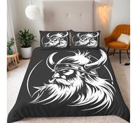 Viking Housse de Couette 155x220 Guerriers Vikings Nordiques Parure de Lit 1 Personne en Microfibre avec Fermeture Éclai, Ensemble de Literie avec Parure de Couette + 2 Taies d'oreiller