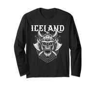 Viking Islande Crâne Guerrier Norse Casque Haches Art Graphique Manche Longue