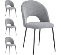 VIKING Lot de 4 chaises de salle à manger avec pieds métalliques Megan, rembourrage gris + pieds noirs