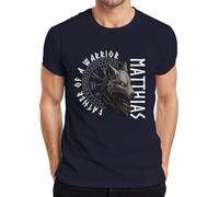 Viking Loup Père d'un Guerrier Personnalisé Nordique T-shirt Homme, Navy, 3XL