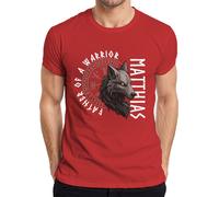 Viking Loup Père d'un Guerrier Personnalisé Nordique T-shirt Homme, Rouge, M