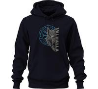 Viking Loup Vegvisir Boussole runique Valhalla mythologie nordique Sweat à capuche unisexe, bleu marine, S