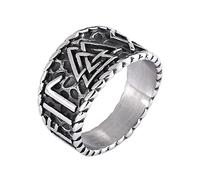 Viking Men’s 316L Anneau Valknut en Acier Inoxydable, Anneaux D’amulette de Symbole du Triangle Nordique Odin, Bijoux Scandinaves Vintage Faits À La Main Cadeau de Fête Des Pères