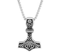 Viking Noeud Celtique Thor Marteau Collier Pour Hommes - Pendentif Amulette Mjolnir en Acier Inoxydable Nordique - Fait À la Main Poli Valknut Odin Symbole Païen Protection Bijoux(Silver_60CM)