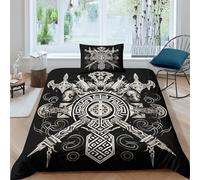 Viking Parure De Lit pour Impression 3D Imprimé Gothique Housse De Couette Parure De Lit pour Garçons, Et Filles Fermeture Éclair Cachée Couette Sets Single（135x200cm）