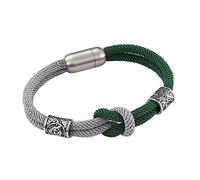 Viking Perles Bracelet Corde Tressée pour Homme Femmes -Boussole Nordique en Acier Inoxydable Bangle Perles - Bracelet À Cordon Chanceux À Double Couche Fait À la Main Jewerly(Grey,22CM)