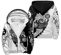 Viking Polaire Hoodies Pull Mythologie Nordique Fenrir Loup Motif Épais À Capuche Chaud Hiver Zip Up Hoodies Vestes - sweats à capuche homme (Color : Wolf C, Size : XXL)