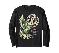 Viking Raven Lung Cancer - Ruban de Cancer Nordique Blanc Manche Longue