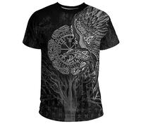 Viking Ravens Tattoo Manches Courtes pour Hommes - Unisexe Mythologie Nordique Odin Crow Imprimé Chemisier T-Shirt Tops -Harajuku Vintage Cordon Pull À Manches Longues Veste Décontractée