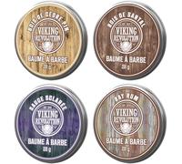 Viking Revolution - Baume Barbe Homme - Lot de 4 x 28 g - Parfums Sauge Sclarée, Bois de Santal, Bay Rum, Cèdre & Pin - Coiffe, Renforce & Adoucit Barbes & Moustaches - Cadeau Homme
