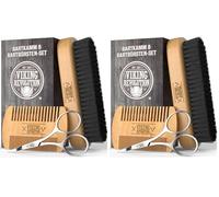 Viking Revolution - Brosse A Barbe Poil De Sanglier Naturel Et Peigne En Bois De Poirier À Double Action Avec Pochette De Voyage Velours Pour Homme (Lot de 2)